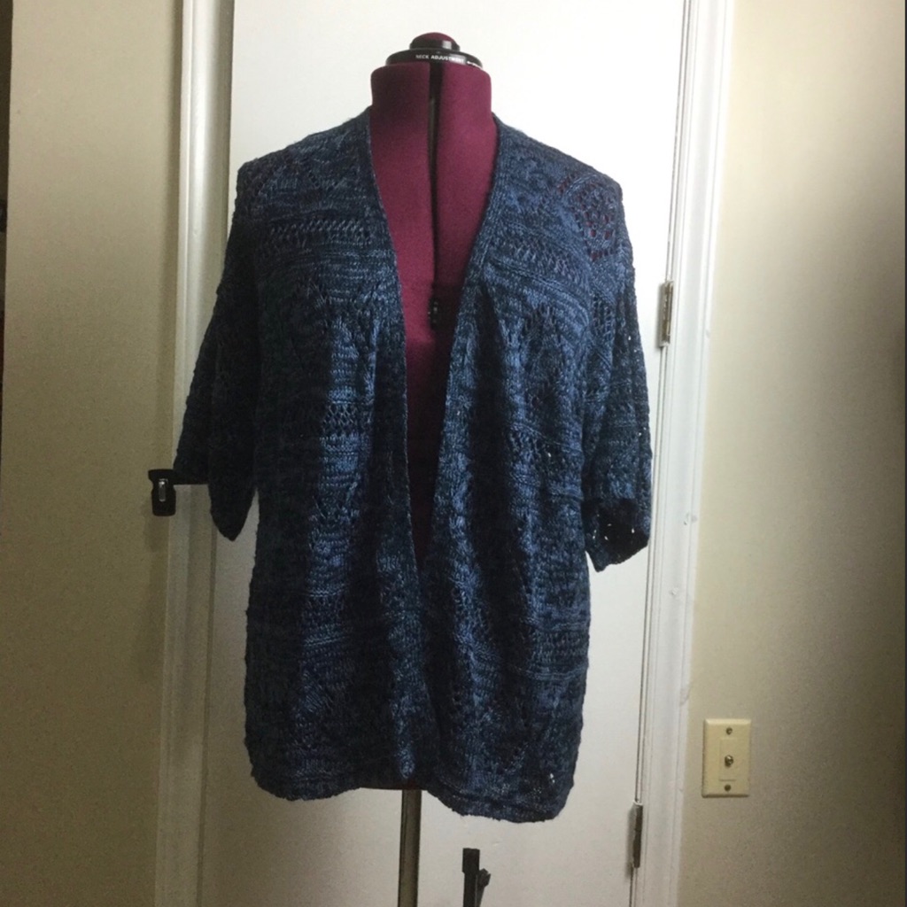 Nwt Carolyn Taylor Kimono Open Knitwear Shorts Sleeves Blue Cardigan